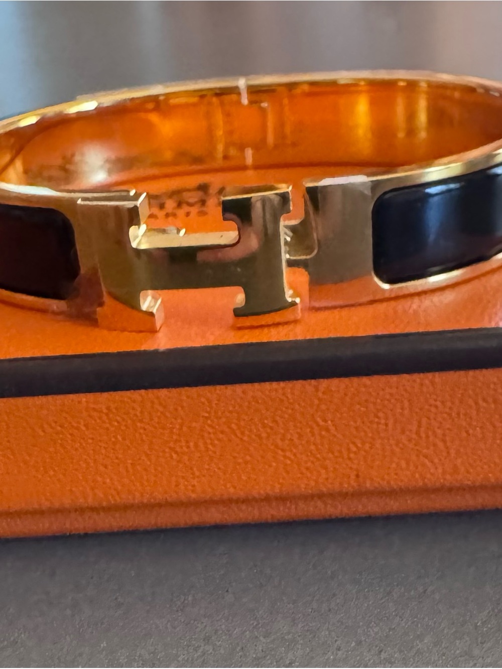 Women’s Hermes  Gold & Black H Click Gold Cuff Bracelet
